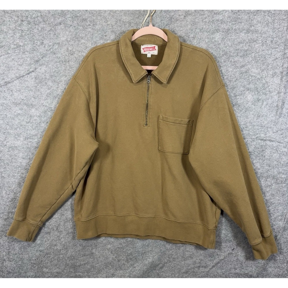 Madewell 1/4 Zip Sweatshirt Mens Sz L Green McCarren Midweight Pocket